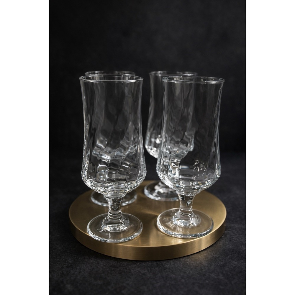 4 Oneida Spin Footed Ice Tea Swirl Optic Glasses Tall Goblets 1990s Vtg 12.25 Oz